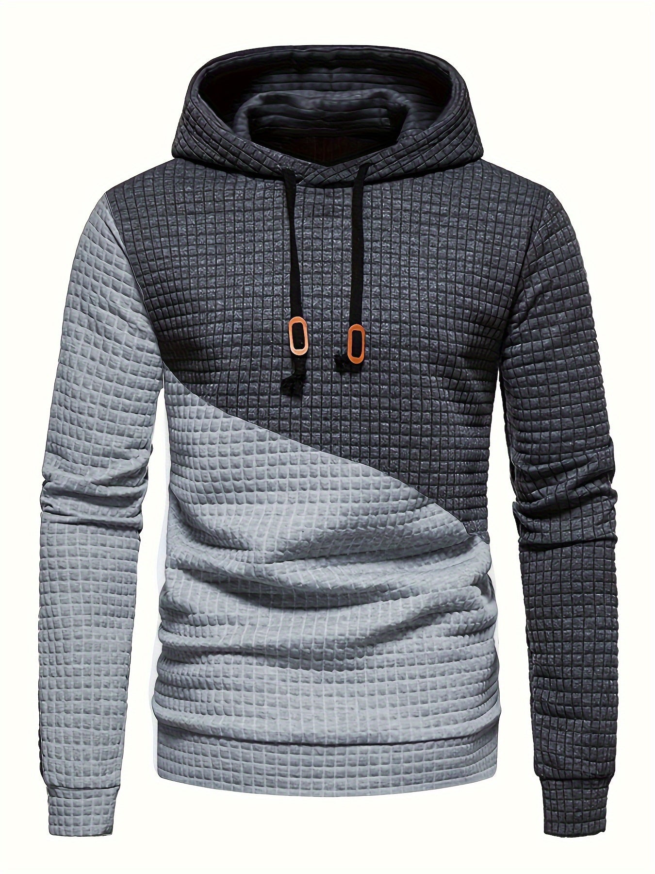 Trendy Mens Waffle Hoodie - Color Block Street Style with Hood & Kangaroo Pocket - Cozy Winter/Fall Sweatshirt - Ideal Gift Idea