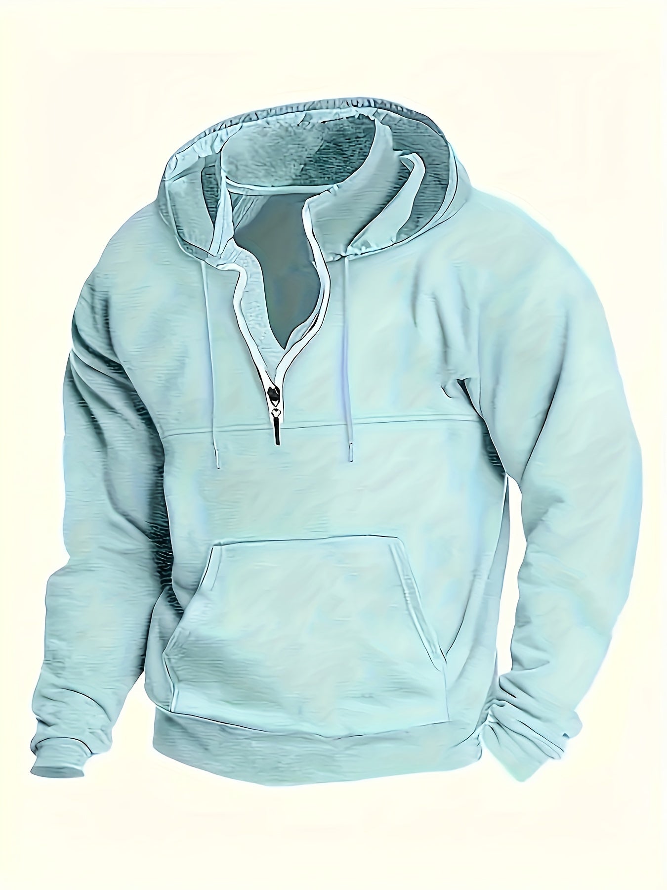 Stylish Men's Solid Color Hooded Sweatshirt - Fashion Hoodies with Zippered Henley Neck, Kangaroo Pocket, and Casual Outdoors Wear Features for Trendy Guys