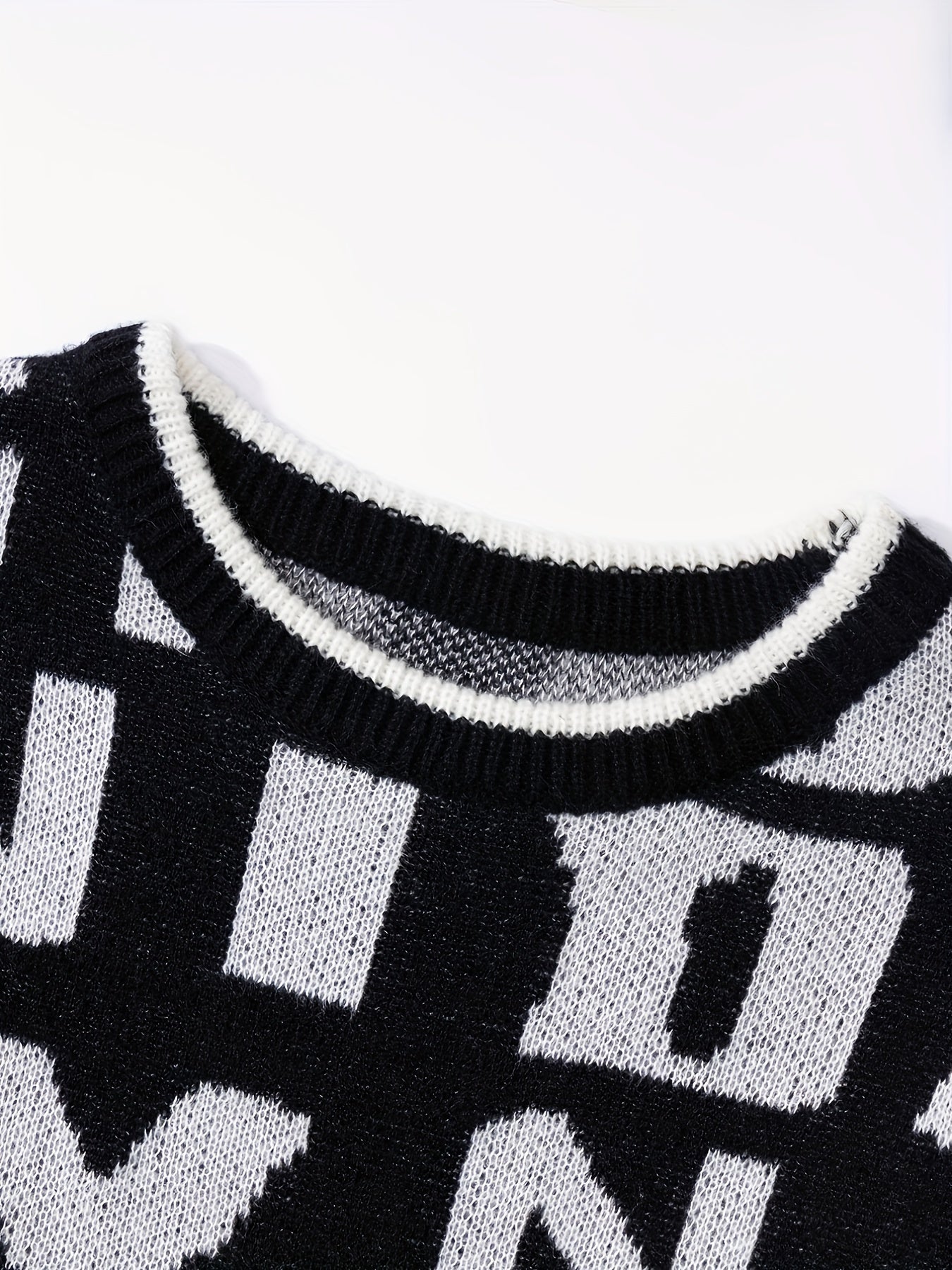 All Match Knitted Letter Print Sweater, Men's Casual Warm Slightly Stretch Crew Neck Pullover Sweater For Fall Winter