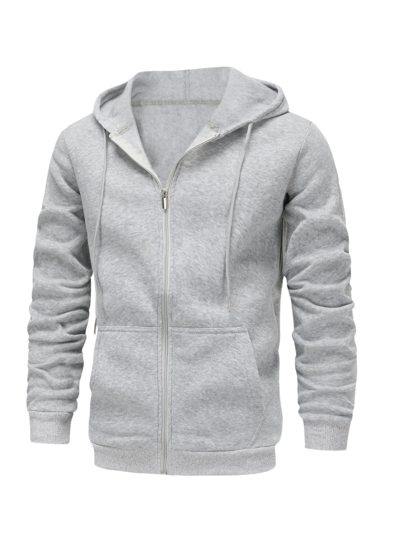 Long Sleeve Men's Casual Hoodie with Kangaroo Pocket, Drawstring and Zipper