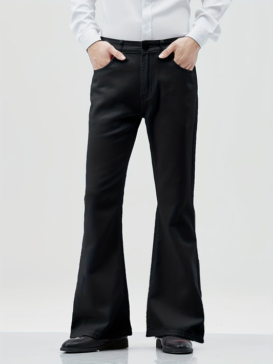 Men's Solid Flared Pants, Spring Fall Casual Stylish Trousers For Males