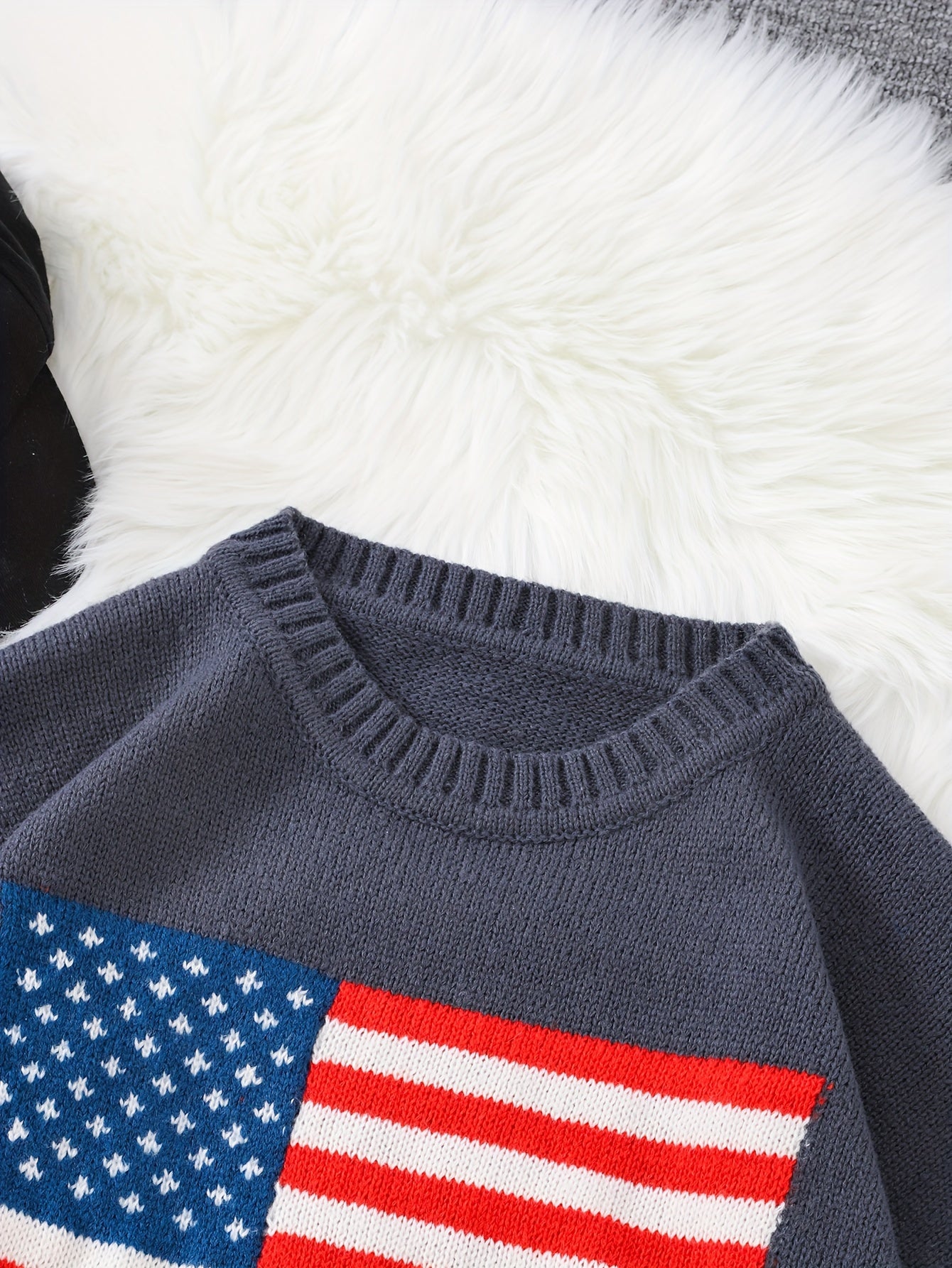 Autumn Fashion Cozy Long Sleeve Pullover Sweater - Soft Crew Neck Knitwear with American Flag Print, Warm and Breathable Outerwear for Daily Wear, Perfect for Casual Occasions - Stylish and Comfortable Top for Men