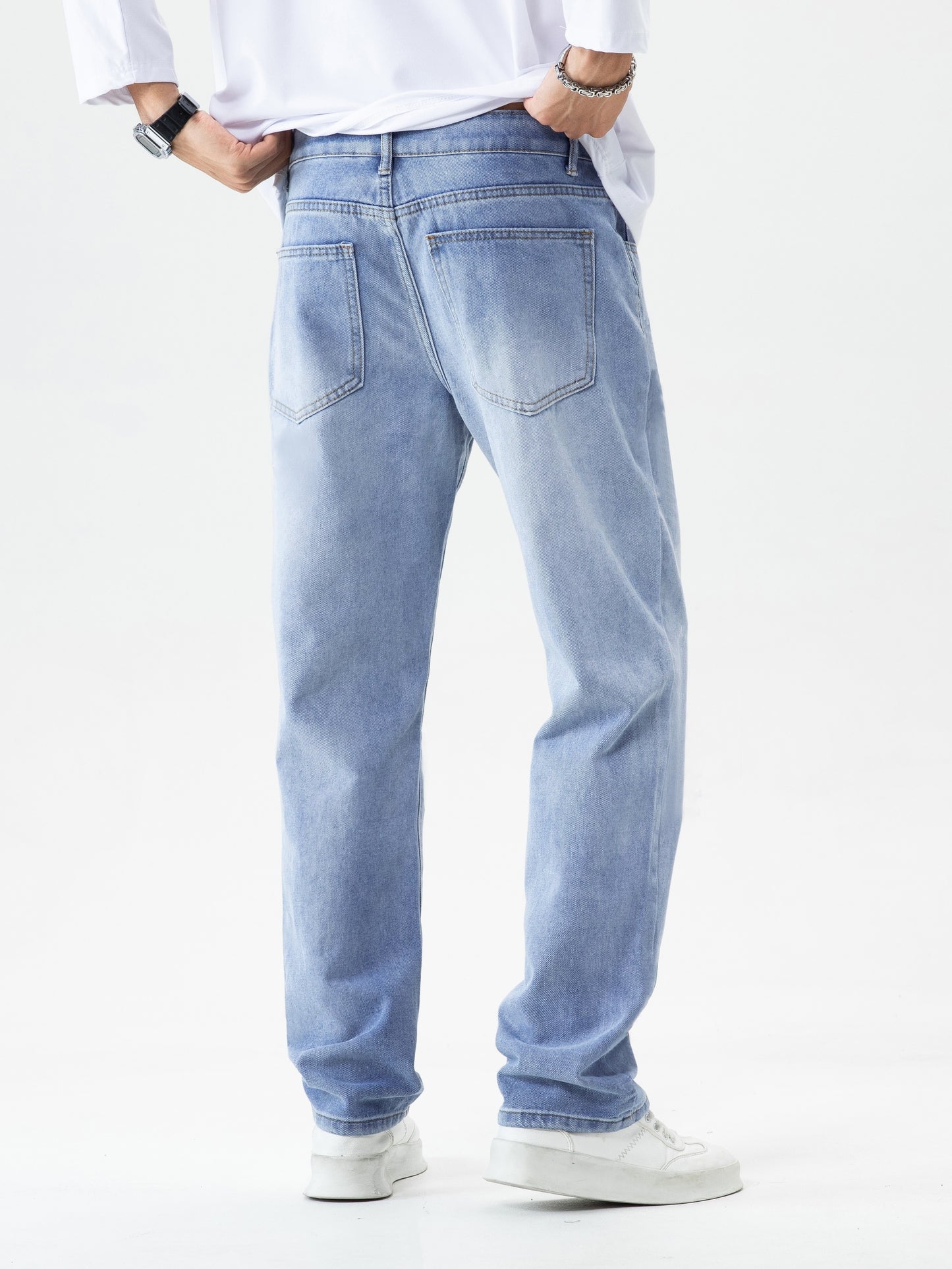 Men's Relaxed Fit Vintage Jeans - Casual Street Style Denim Pants with Multiple Pockets for Everyday Wear