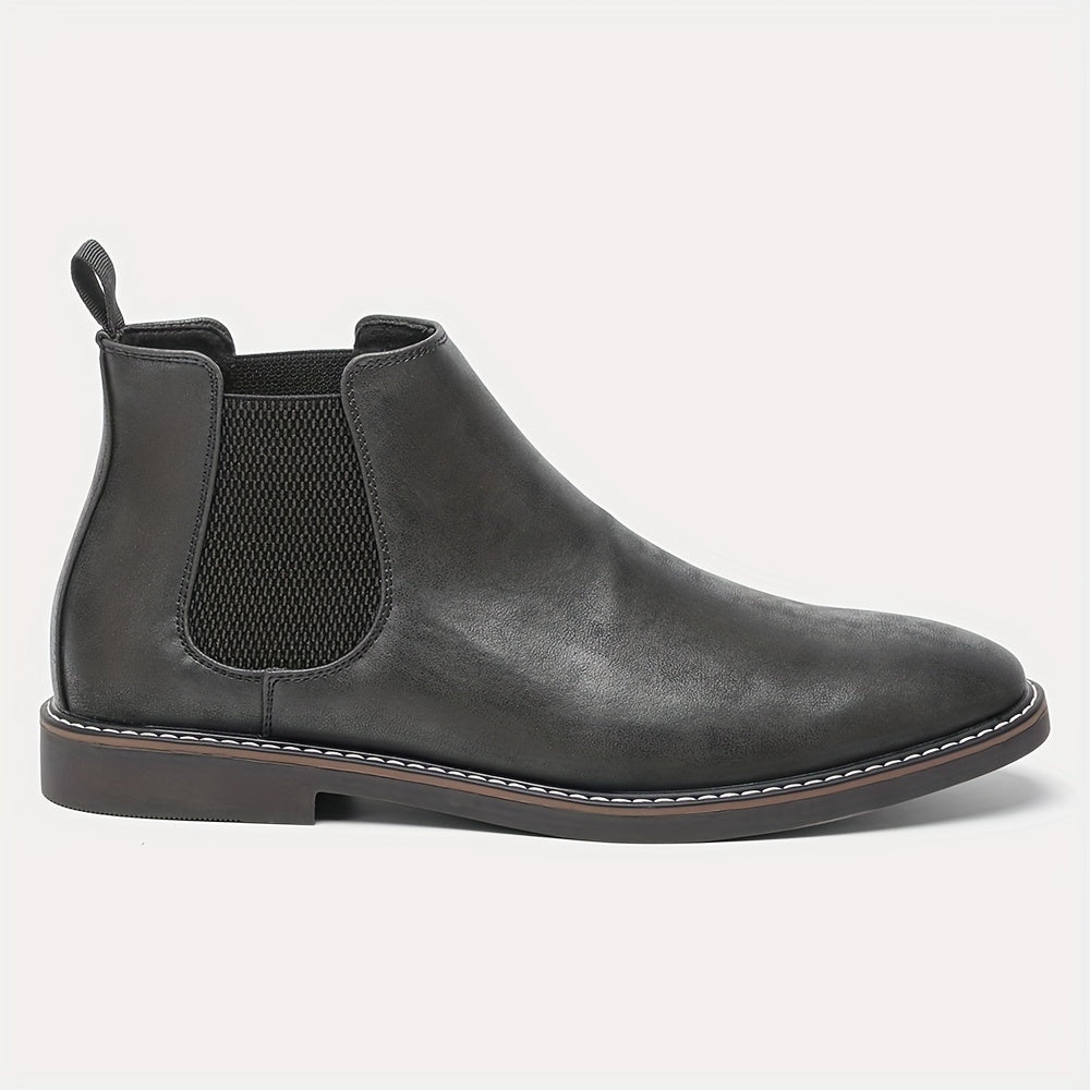 Stylish High-Top Chelsea Boots for Men - Anti-Slip, PU Leather Uppers, Slip-On Design, Perfect for Outdoor Activities in Spring and Autumn - Comfortable, Durable, and Water-Resistant