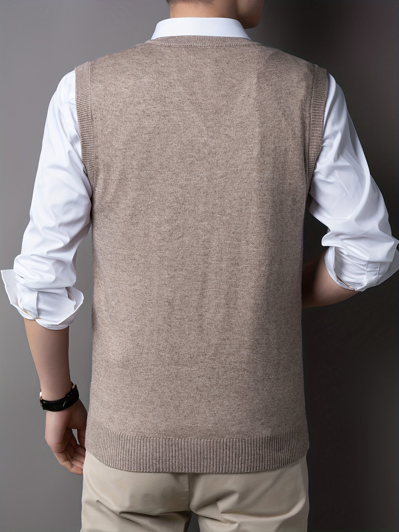 Casual Knitted Pullover, V-neck Sleeveless Thermal Jacket, Wool Vest, Men's Tank Top For Autumn And Winter