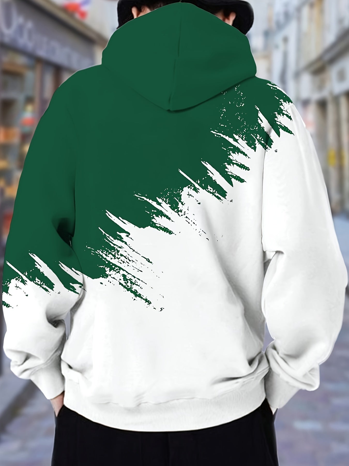 Long Sleeve Men's Casual Graphic Print Hoodie with Color Block Letters, Kangaroo Pocket, Hooded Sweatshirt for Outdoor