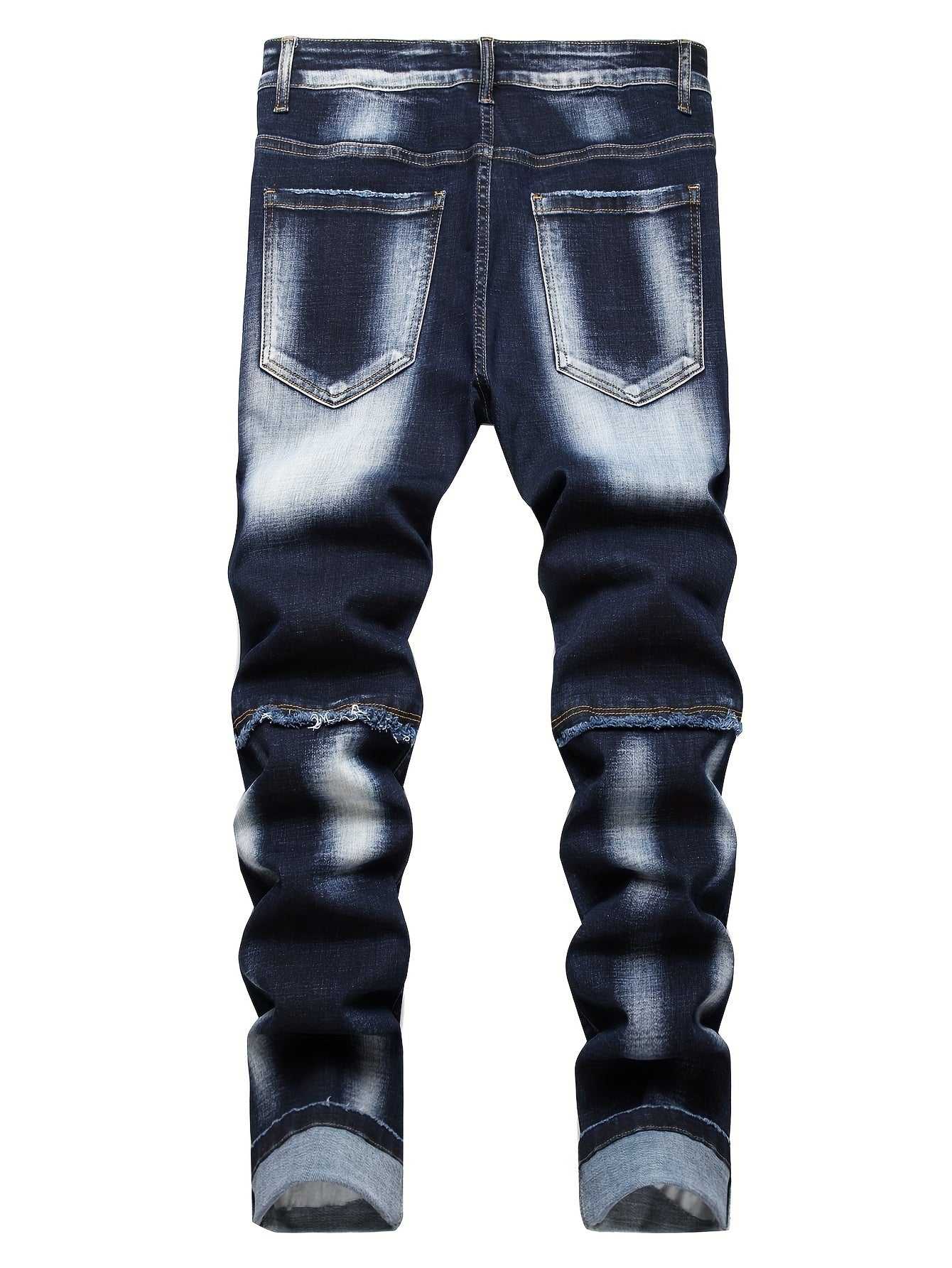 Men's Straight Leg Distressed Ripped Jeans, Fashion Patchwork Design, Versatile For All Seasons