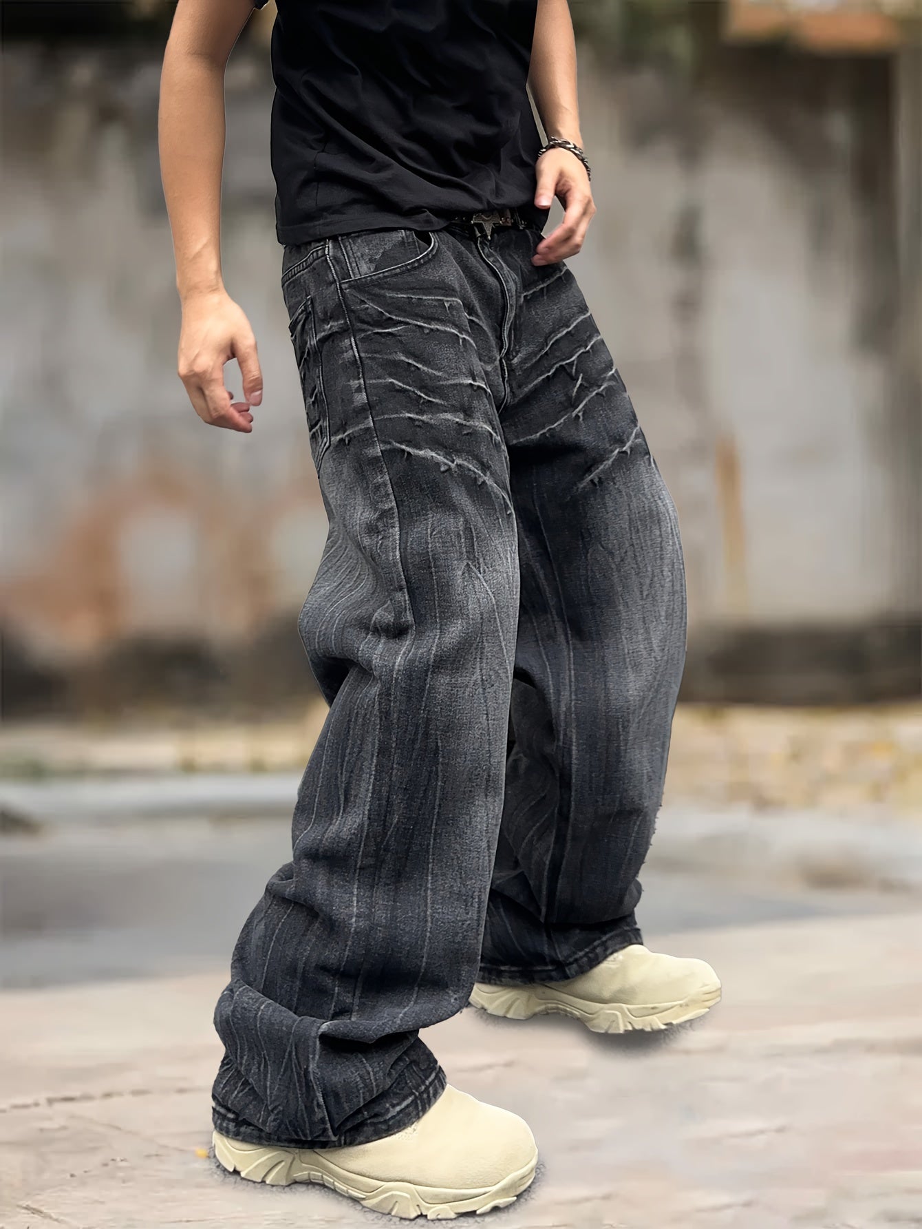 Men's Loose Fit Wide Leg Jeans, Men's Stylish Comfy Denim Pants, Versatile For Four Seasons