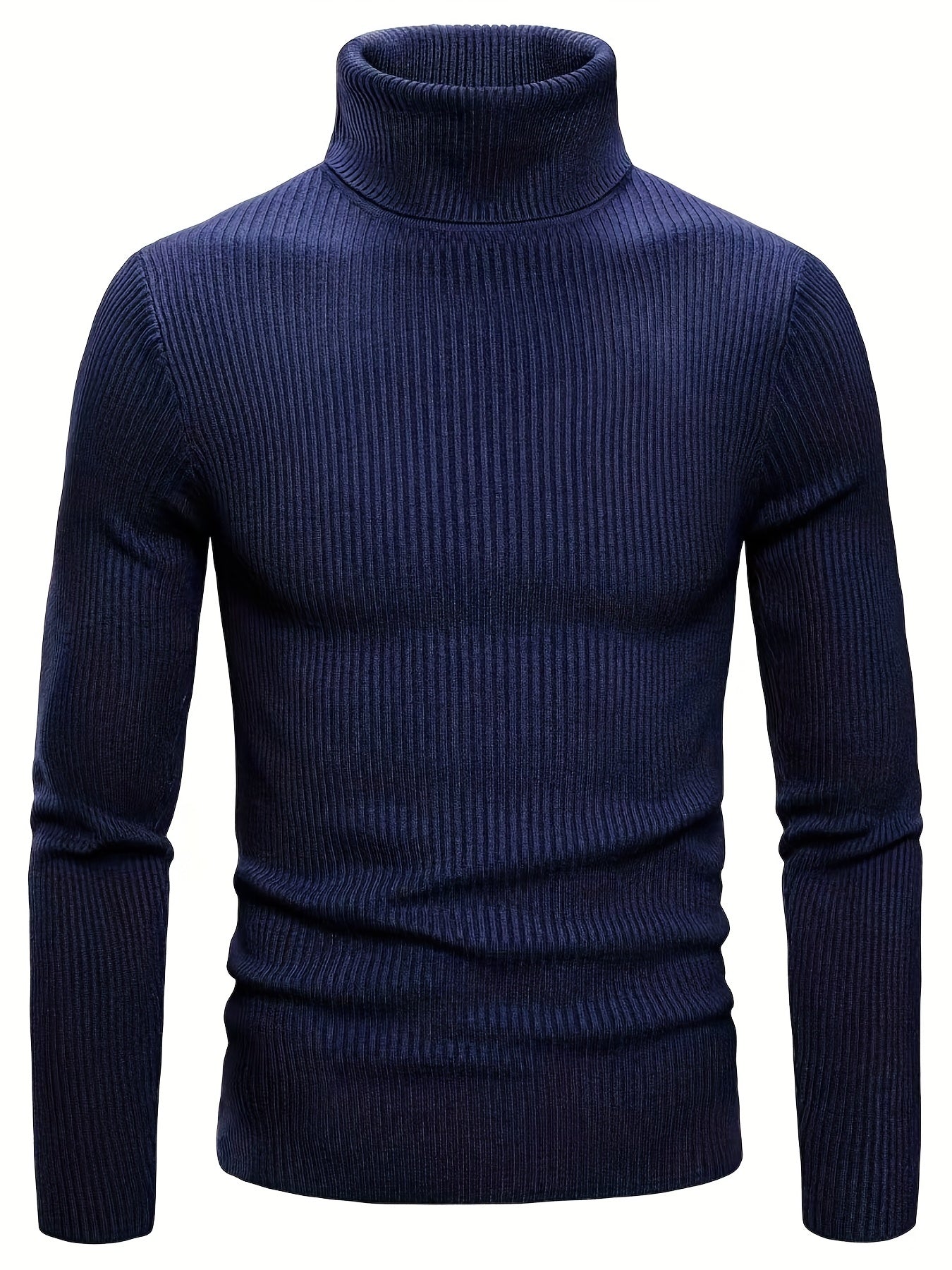 Turtle Neck Knitted Slim Fit Sweater, Men's Casual Warm Solid High Stretch Pullover Sweater For Fall Winter