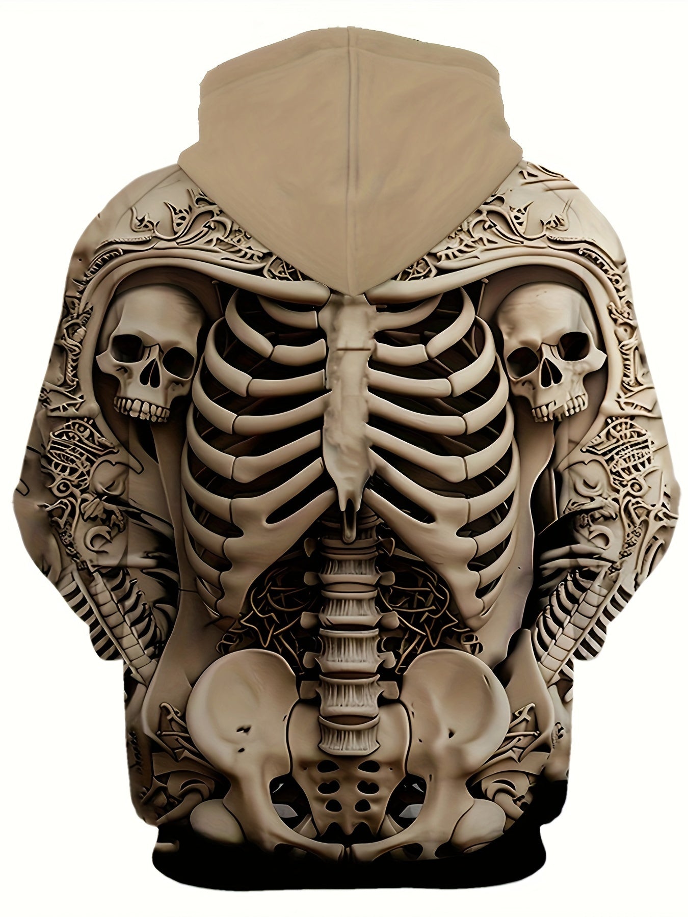 Men's 3D Skeleton Skull Print Long Sleeve Hoodie – Casual Hooded Sweatshirt with Drawstring Pocket, Knit Polyester Fabric, Stretch Fit, Fall/Winter Collection