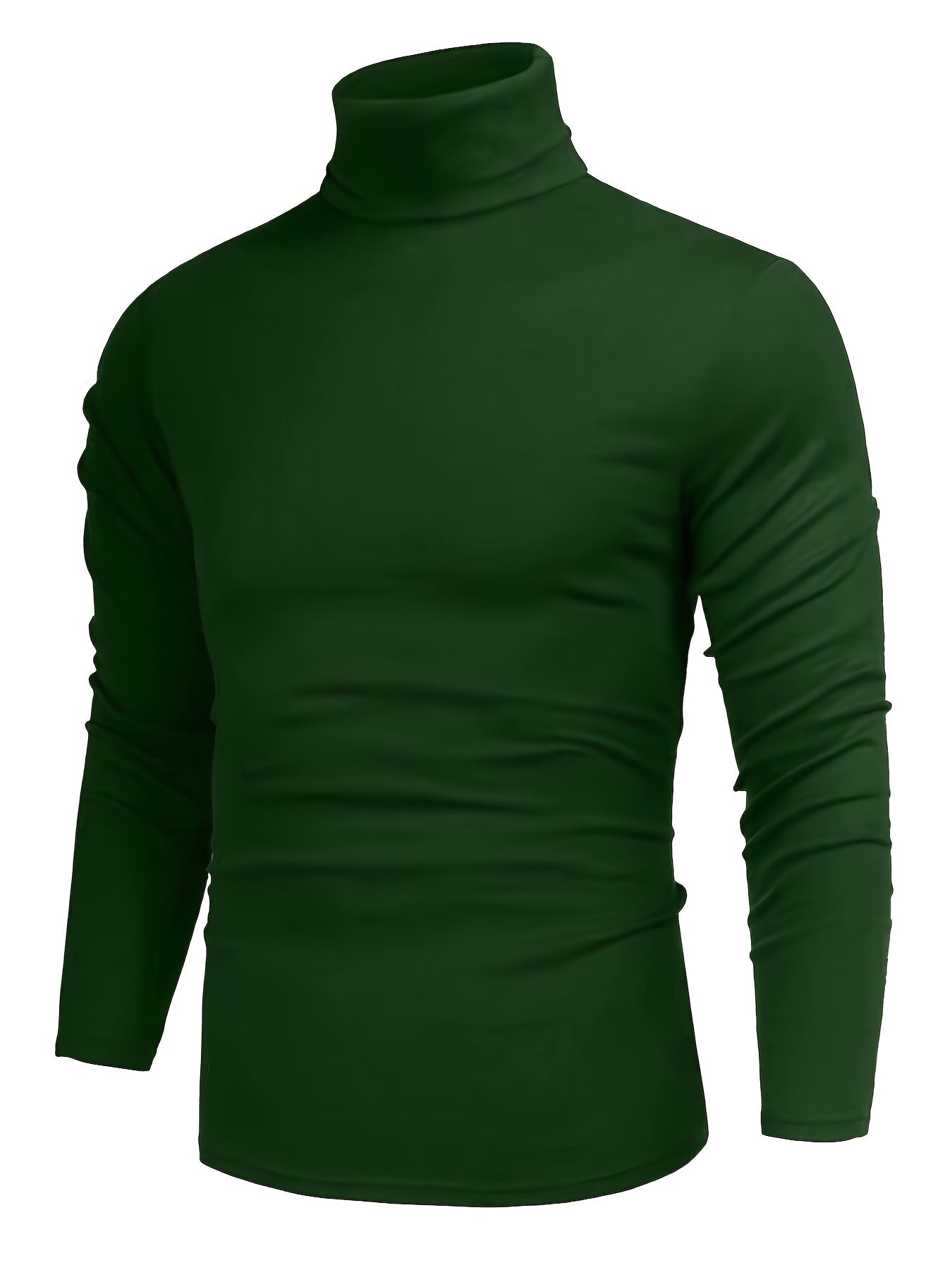 High Collar Warm Fleece Lined Shirt, Men's Casual Warm Solid Mid Stretch Pullover Sweater For Fall Winter