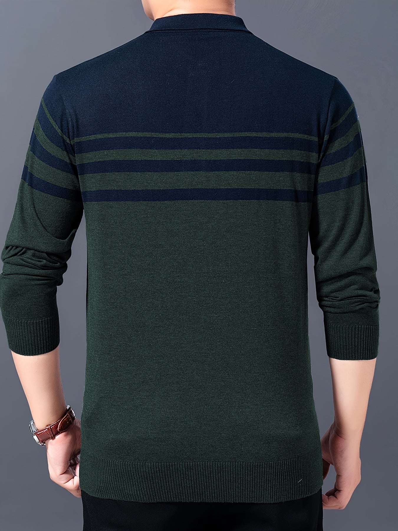 Men's Stylish Striped Sweater, Casual Mid Stretch Breathable Long Sleeve Shirt Top For City Walk Street Hanging