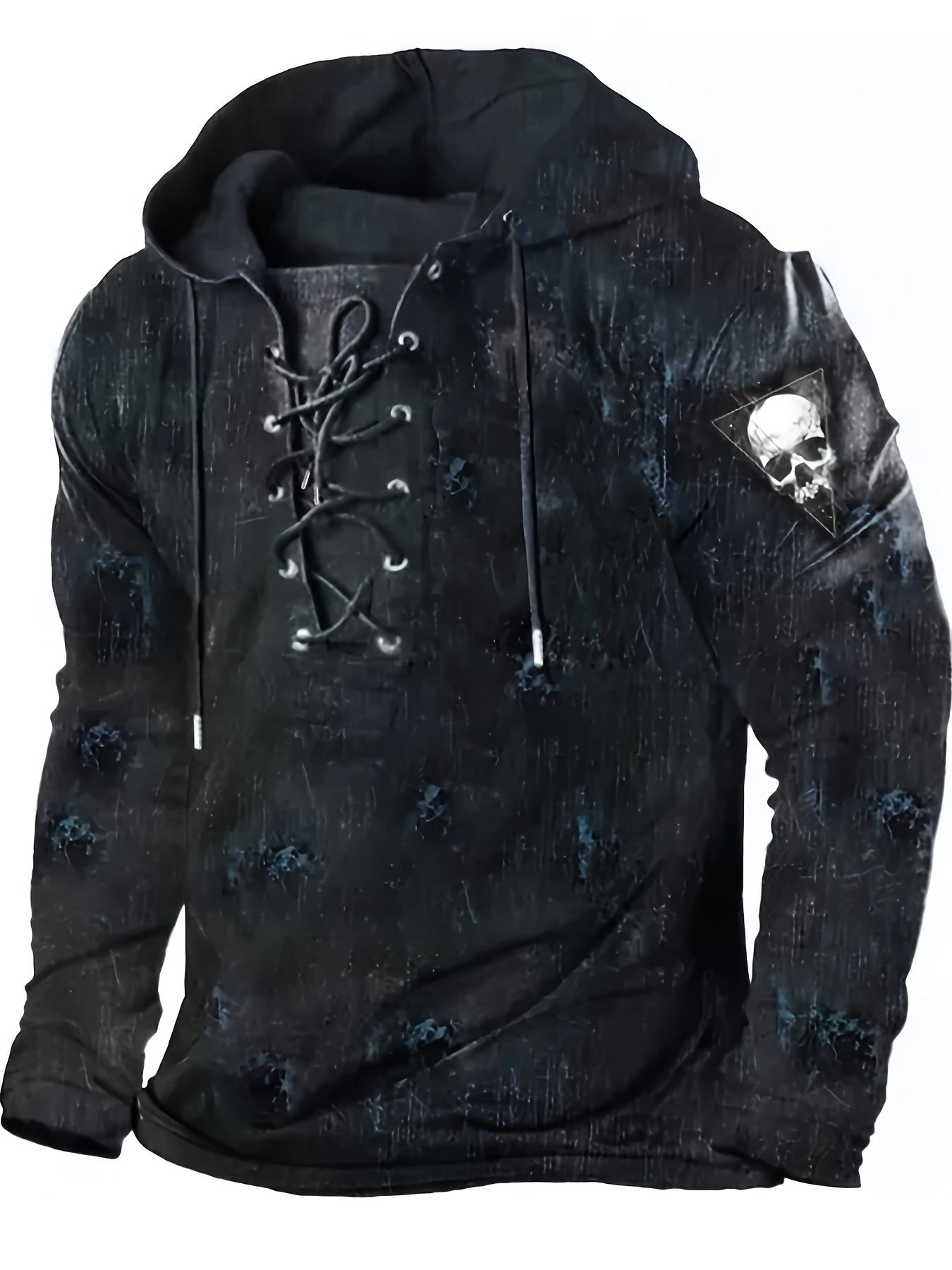 Mens Gothic Hoodie - Fashion Hoodies with Retro Lace Up Design, Casual Graphic Print, Streetwear Style for Winter Fall, Great Gift Idea