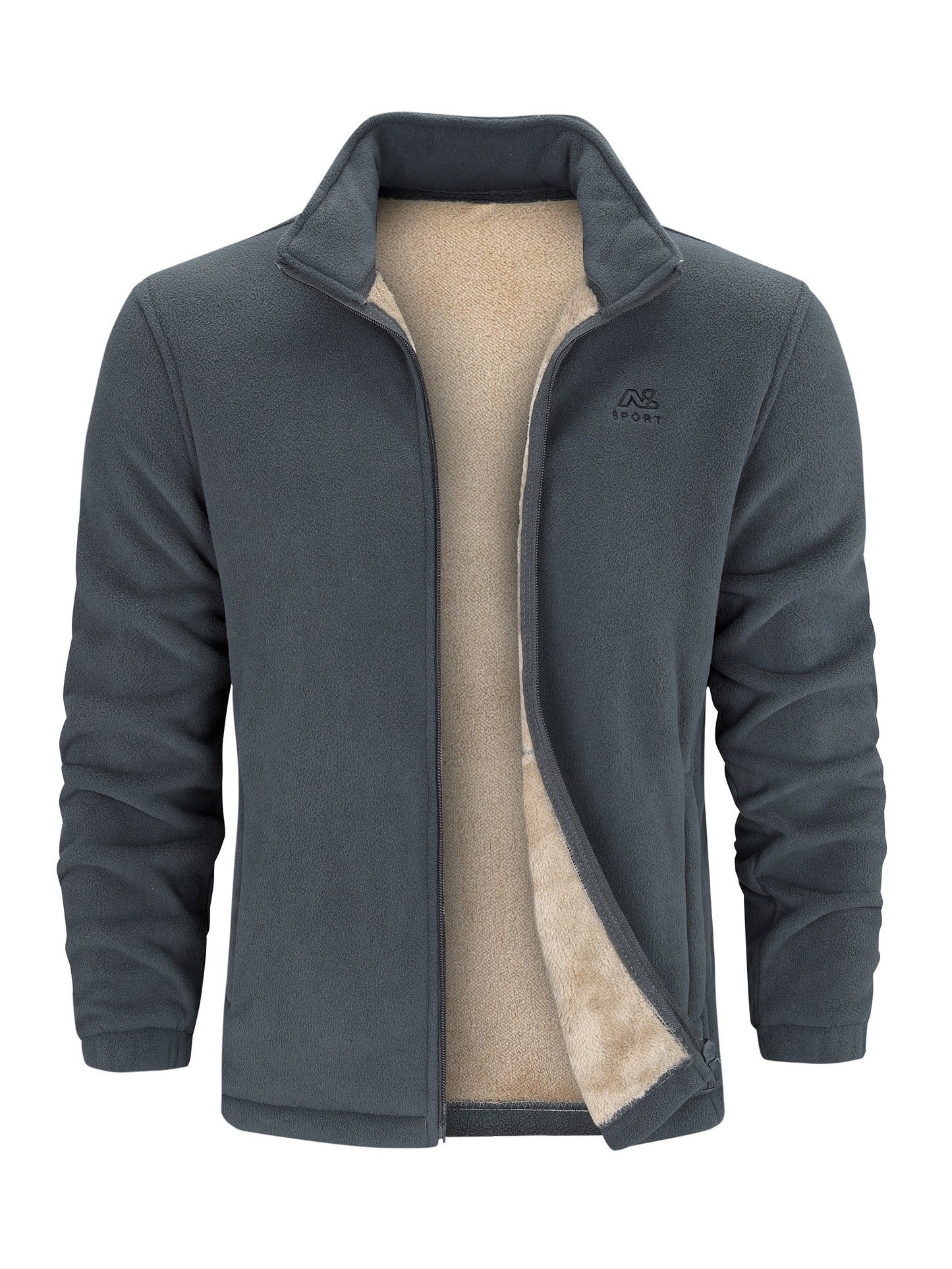 Warm Stand Collar Fleece Jacket, Men's Casual Comfortable Solid Color Zip Up Jacket Coat For Fall Winter