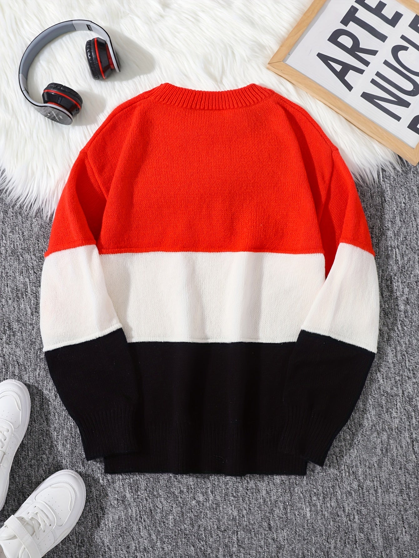 Men's Color Block Pullover Sweater - Long Sleeve Crew Neck Regular Fit, Trendy and Casual for Autumn Winter Daily Wear