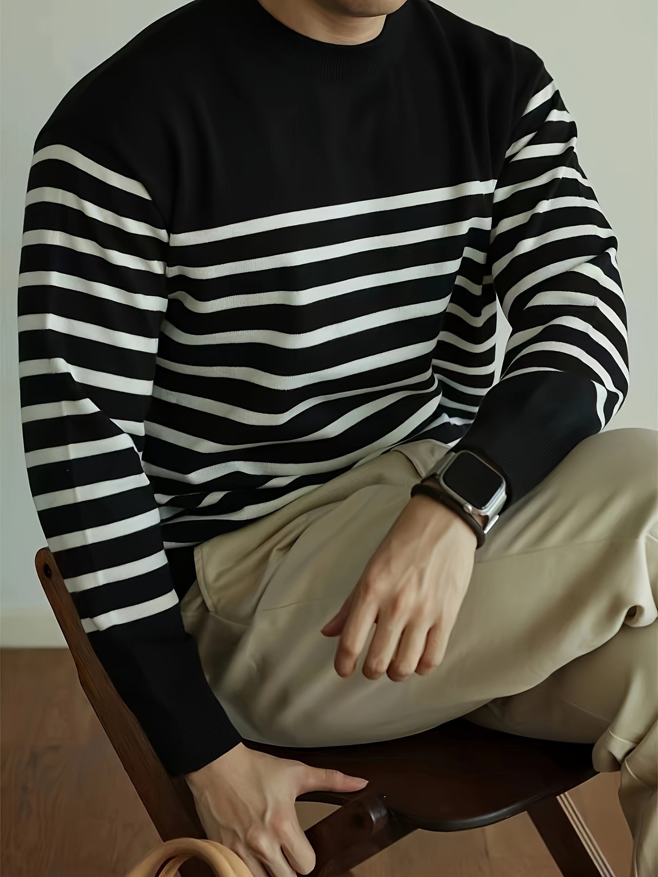 Cozy Striped Long Sleeve Crew Neck Pullover Sweater - Men's Fall Winter Knitwear - Soft, Warm, and Comfortable