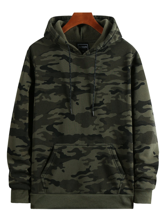 Mens Camo Thermal Hoodie - Loose Fit Pullover Sweatshirt with Fleece Lining - Stylish Winter Warmth for Outdoor Adventures