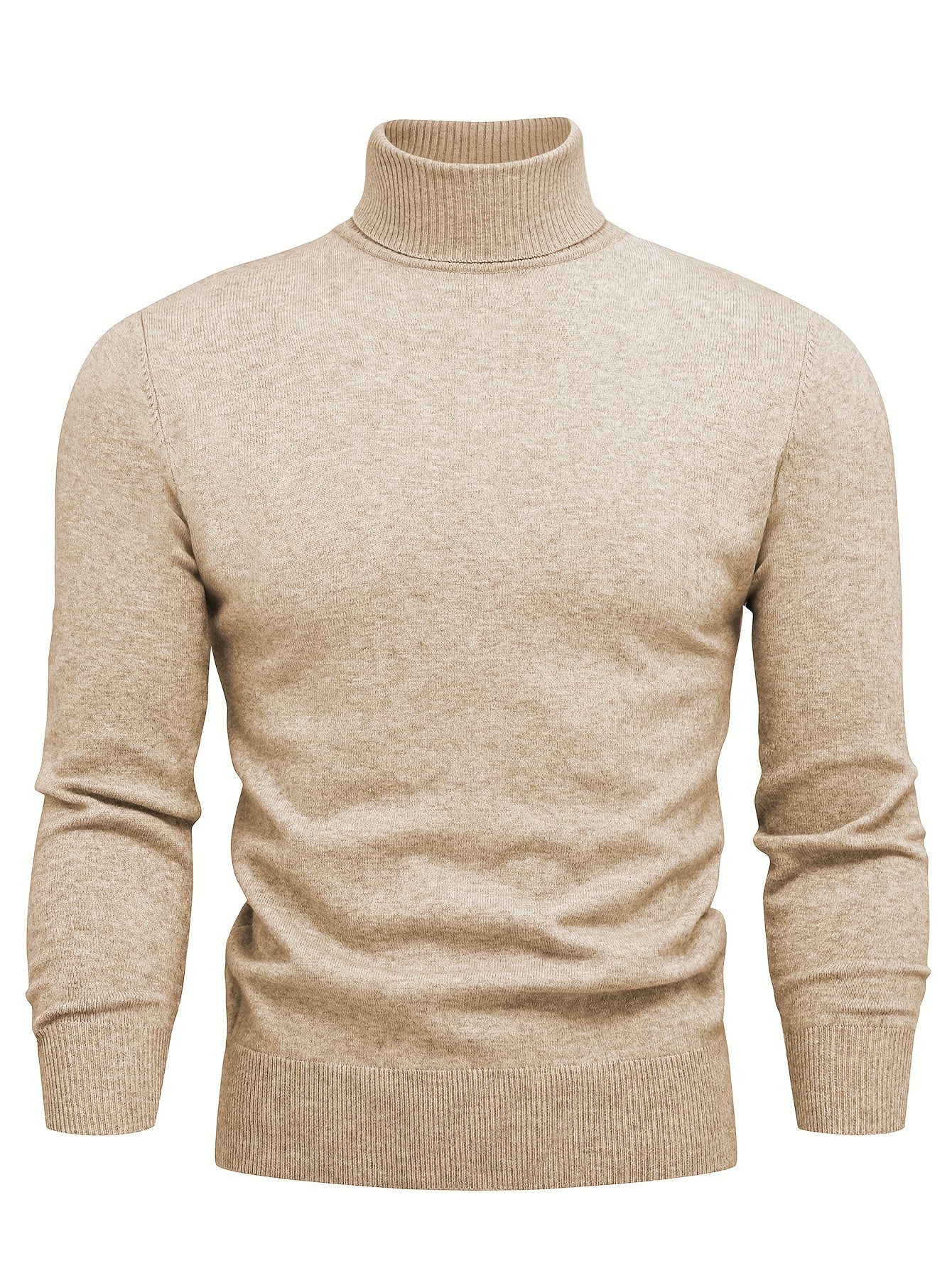 Men's Knitted Sweater, Casual Warm Mid Stretch Solid Turtleneck Pullover Sweater For Fall Winter