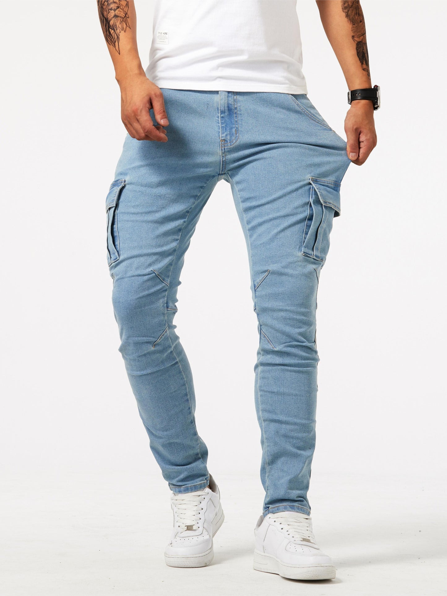 High Stretch Slim Fit Cargo Jeans - Soft, Breathable, Comfortable Denim Pants with Multi Pockets for Teen Men - Perfect for Casual Street Style, All-Season Wear