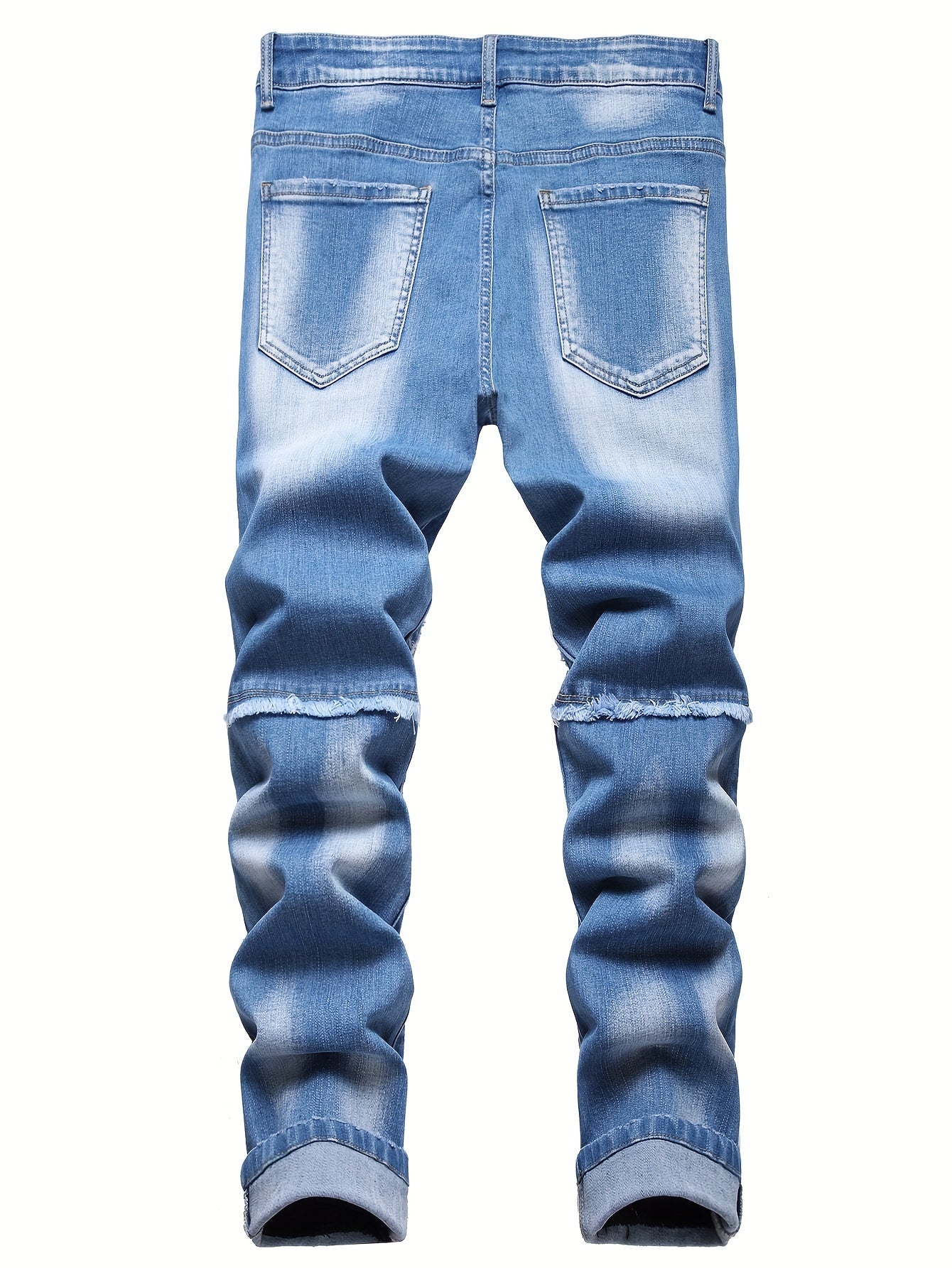 Men's Color Block Distressed Ripped Jeans, Fashion Street Style Denim Pants For Men, Versatile For All Seasons