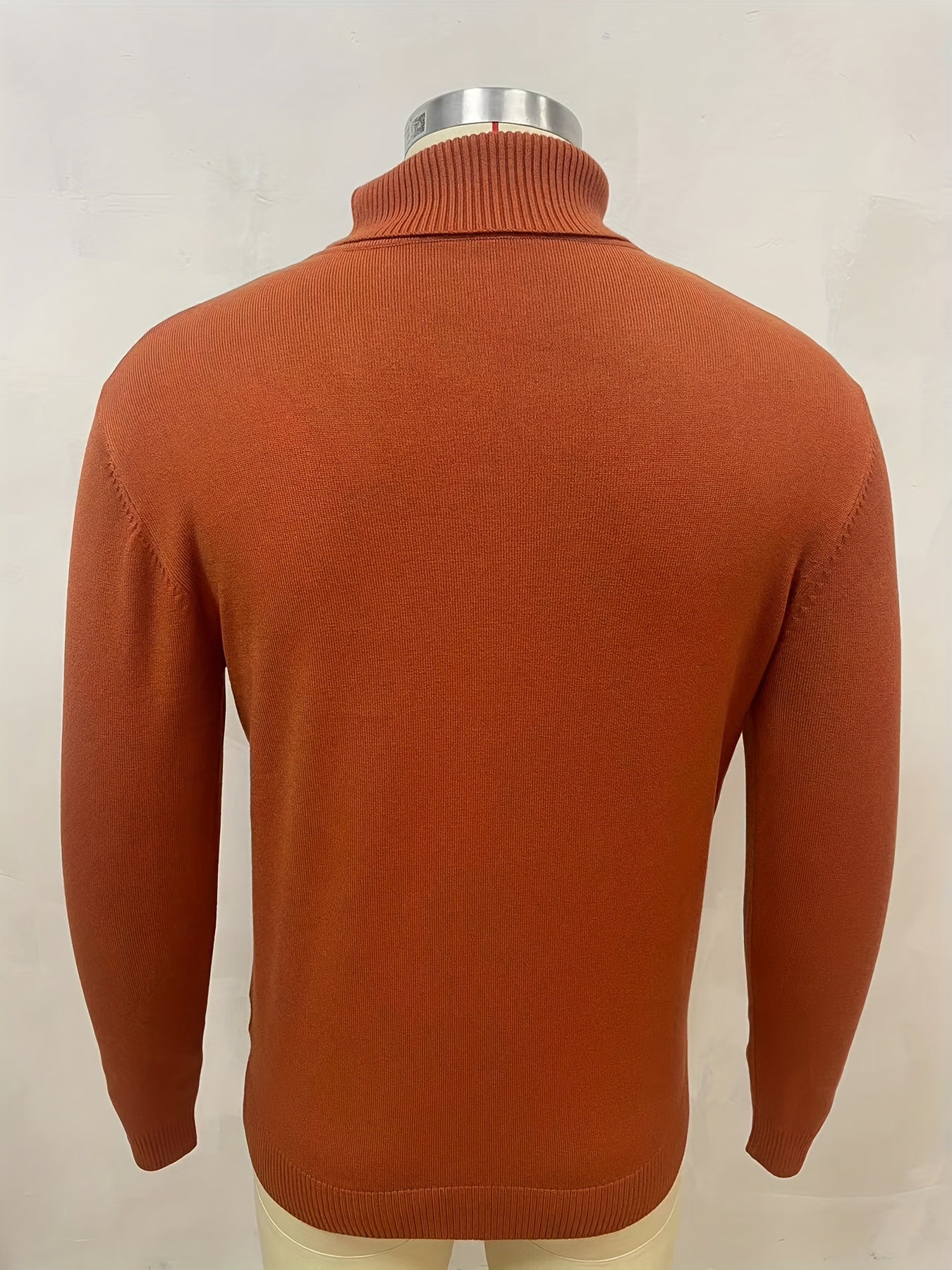 Turtle Neck Knitted Solid Sweater, Men's Casual Warm Slightly Stretch Pullover Sweater For Fall Winter