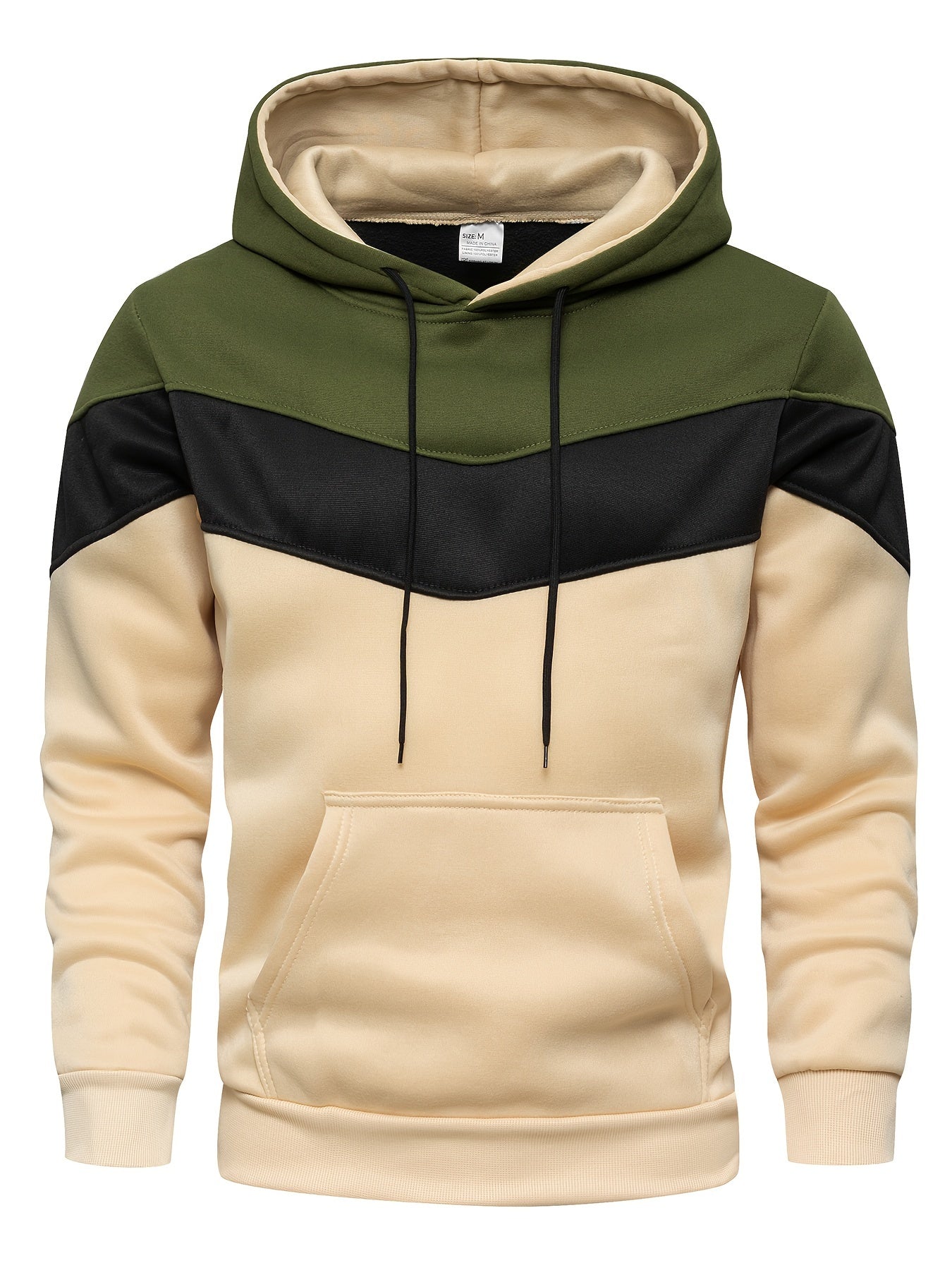 Mens Stretchy Patchwork Color Block Hoodie - Soft, Breathable, Regular Fit, Lace-Up Drawstring, Polyester Knit Fabric - Ideal for Spring and Fall