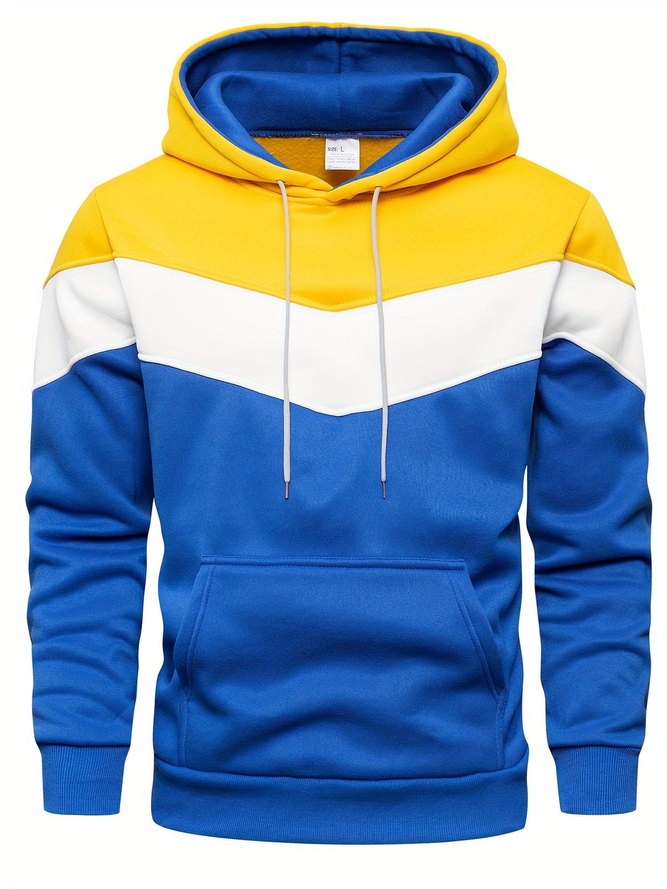 Mens Stretchy Patchwork Color Block Hoodie - Soft, Breathable, Regular Fit, Lace-Up Drawstring, Polyester Knit Fabric - Ideal for Spring and Fall