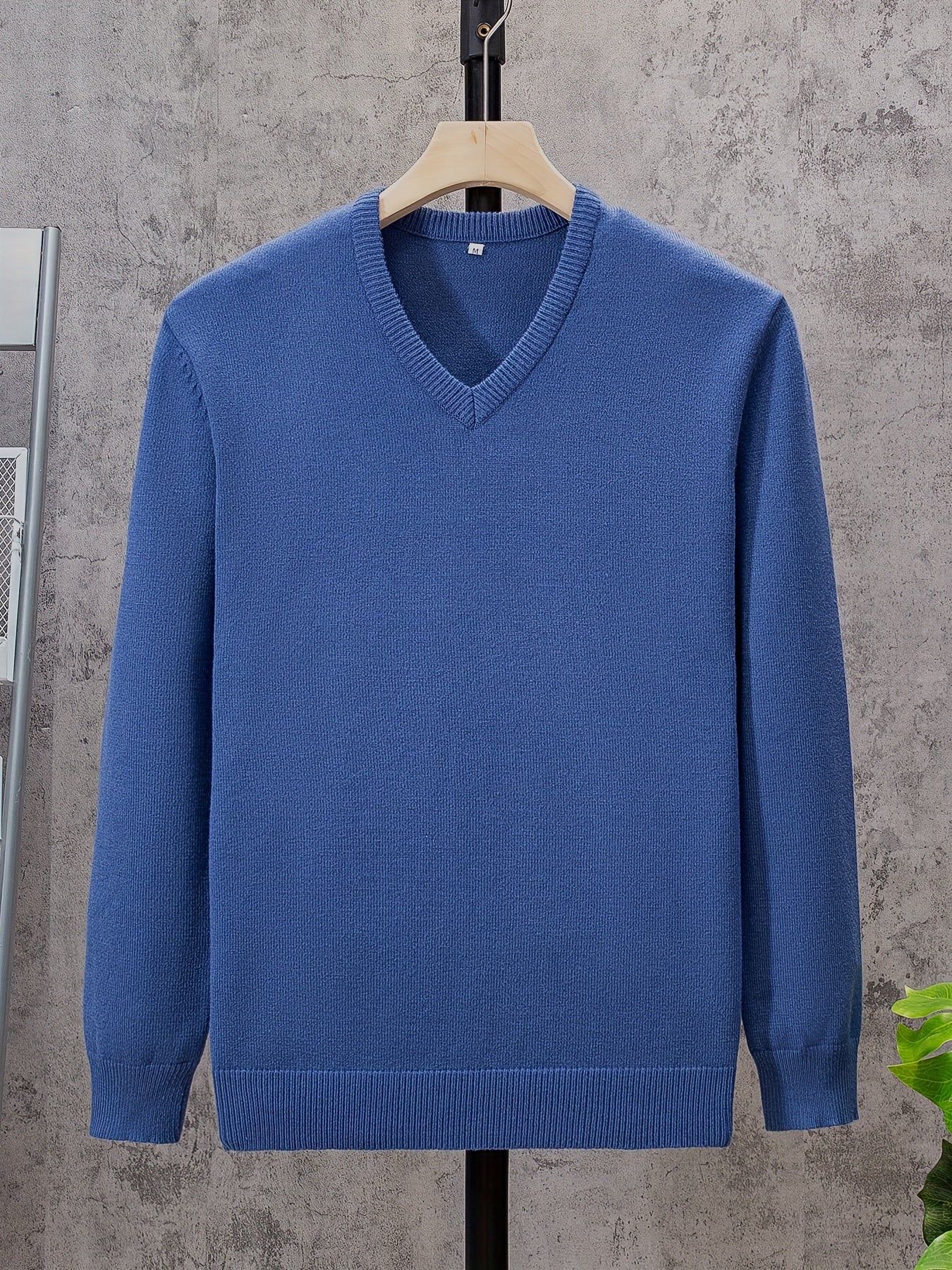 All Match Knitted Solid Sweater, Men's Casual Warm Slightly Stretch V Neck Pullover Sweater For Men Fall Winter