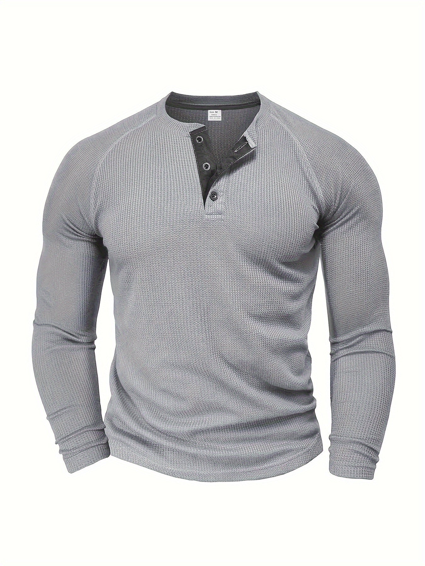 Loose Fit Mens Solid Henley Shirt - Soft Polyester Long Sleeve Crew Neck with Half Button Front and Raglan Sleeves - Perfect for Weekend Casual Spring and Fall Outdoor Activities