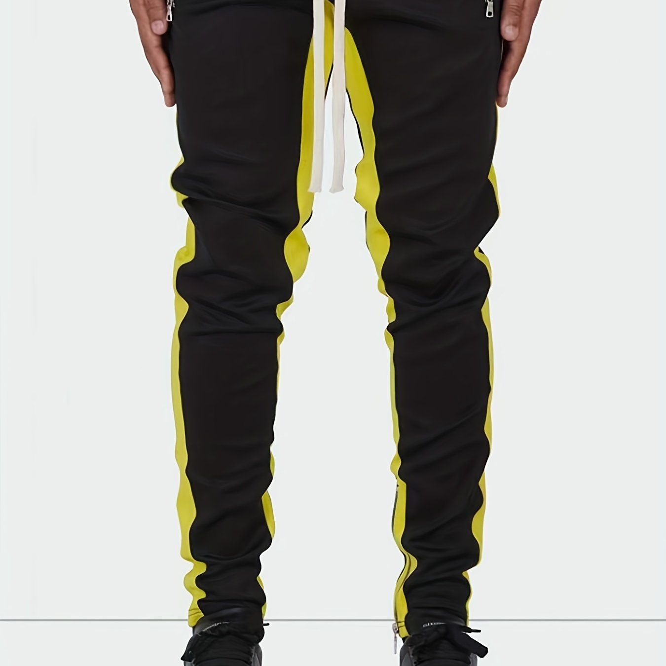 FORUWISH  -  Men's Street Style Color Block Joggers, Men's Street Style Stretch Zipper Pockets Track Pants Tapered Pants