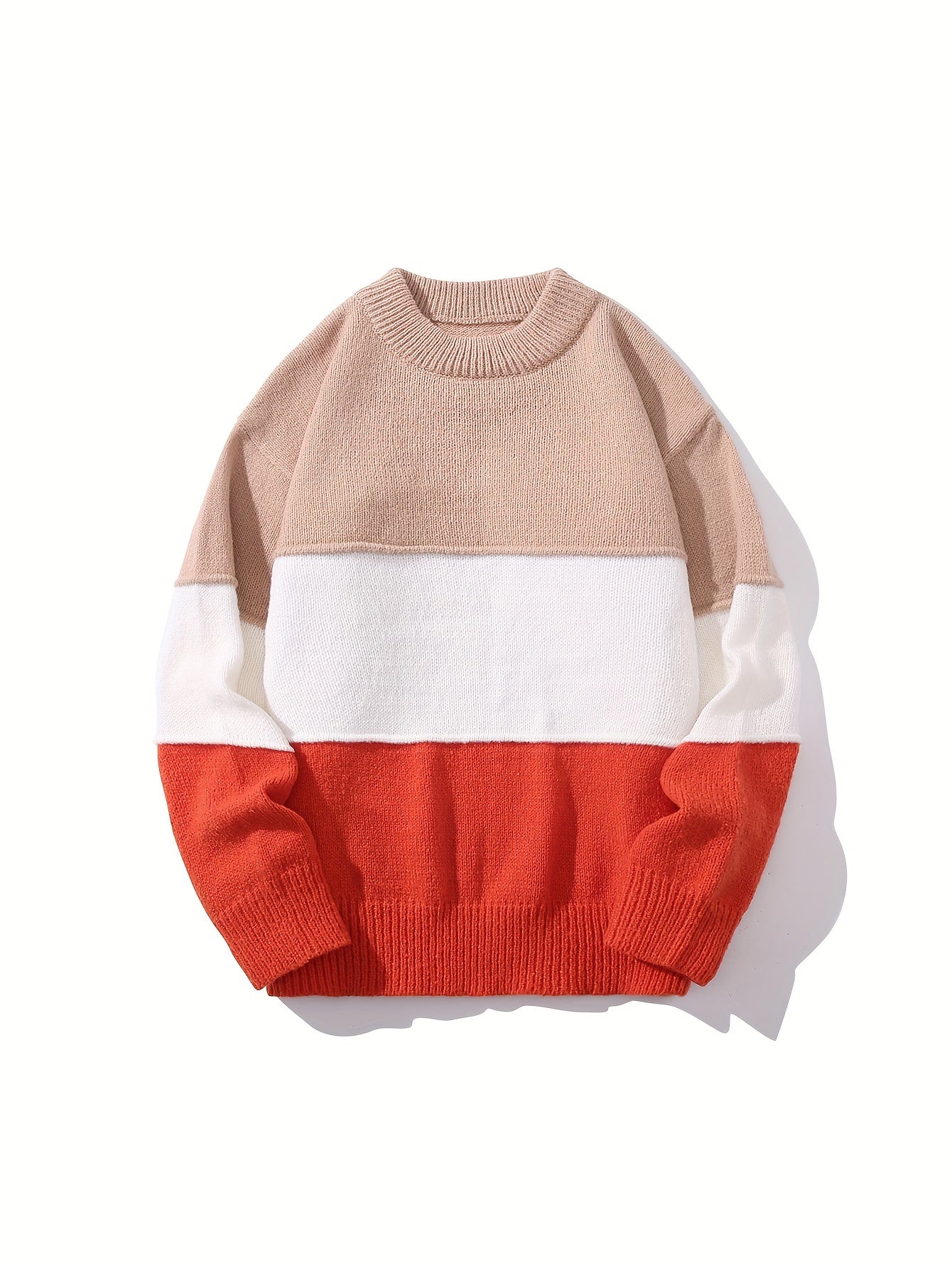 Men's Color Block Pullover Sweater - Long Sleeve Crew Neck Regular Fit, Trendy and Casual for Autumn Winter Daily Wear