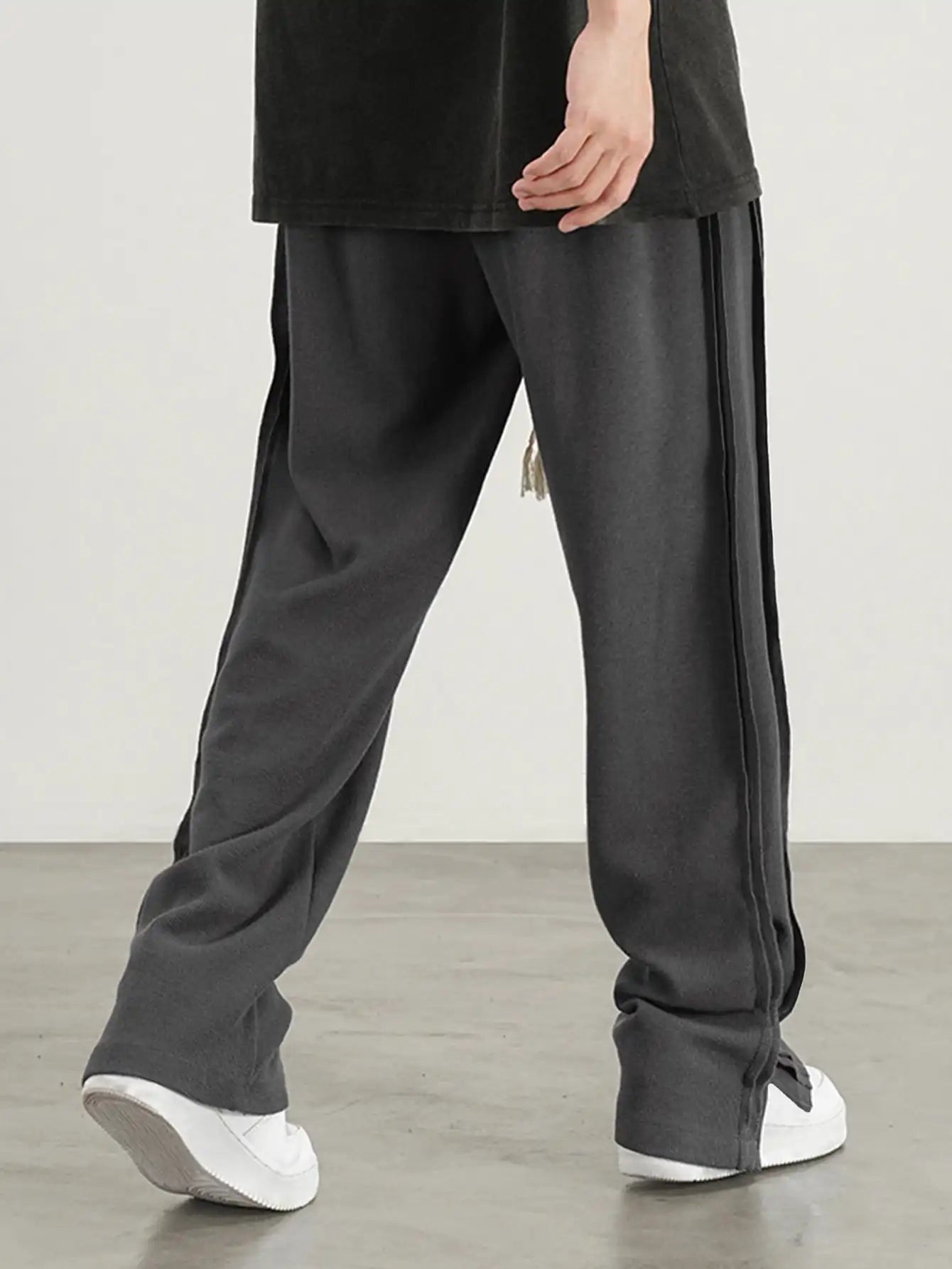 Men's Waist Drawstring Straight Leg Pants, Autumn And Winter Sports Pants For Leisure Activities