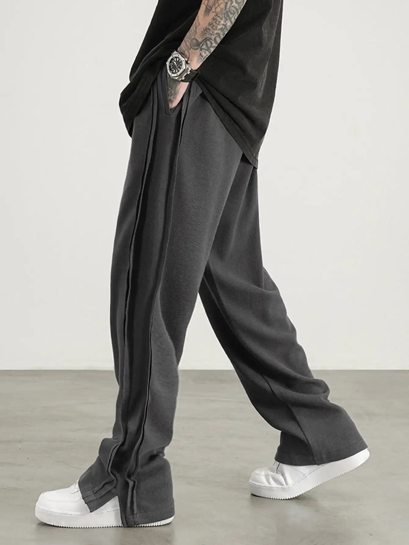 Men's Waist Drawstring Straight Leg Pants, Autumn And Winter Sports Pants For Leisure Activities