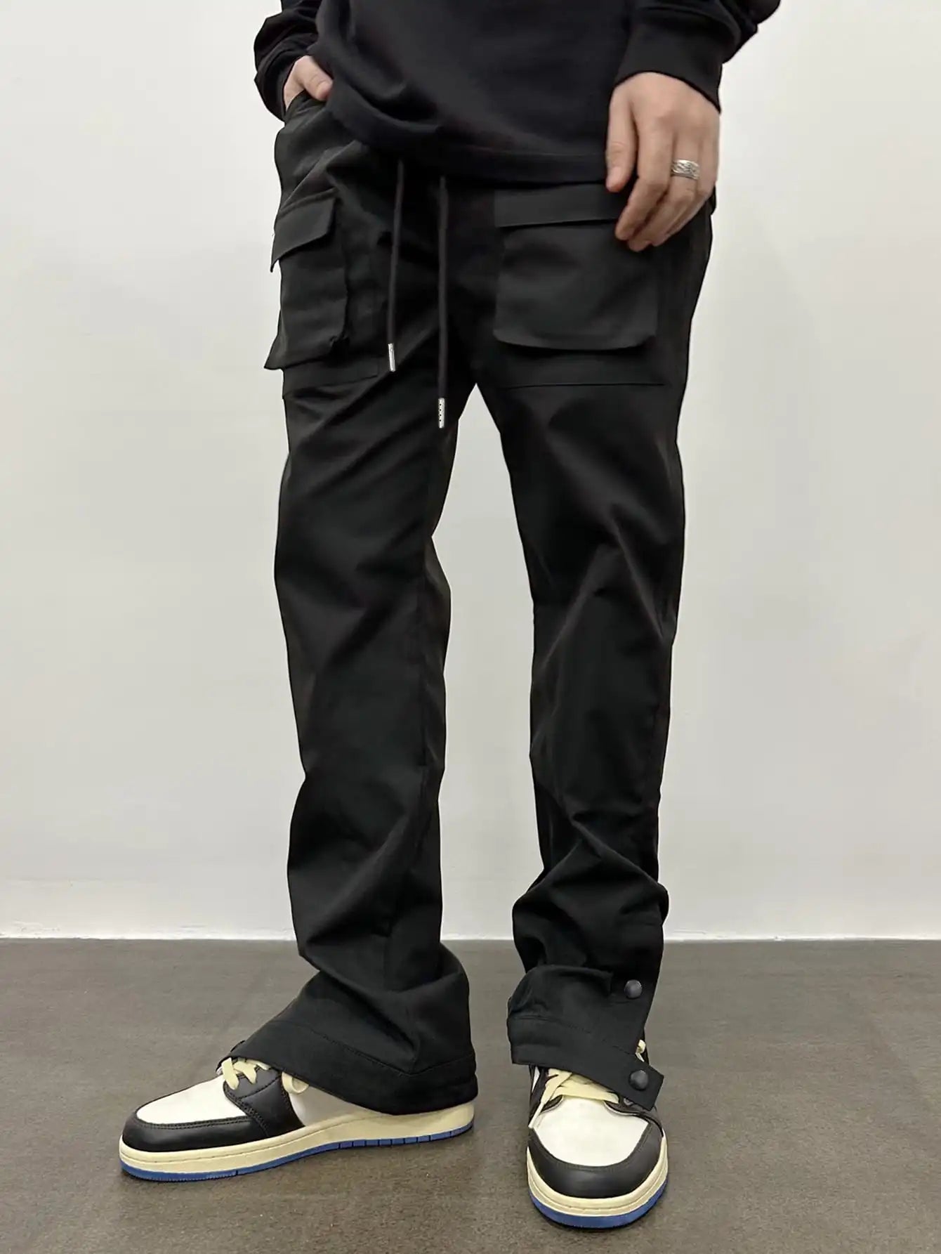 Trendy Drawstring Cargo Pants, Men's Multi Flap Pocket Trousers, Casual Outdoor Pants, Men's Work Pants Outdoors Streetwear