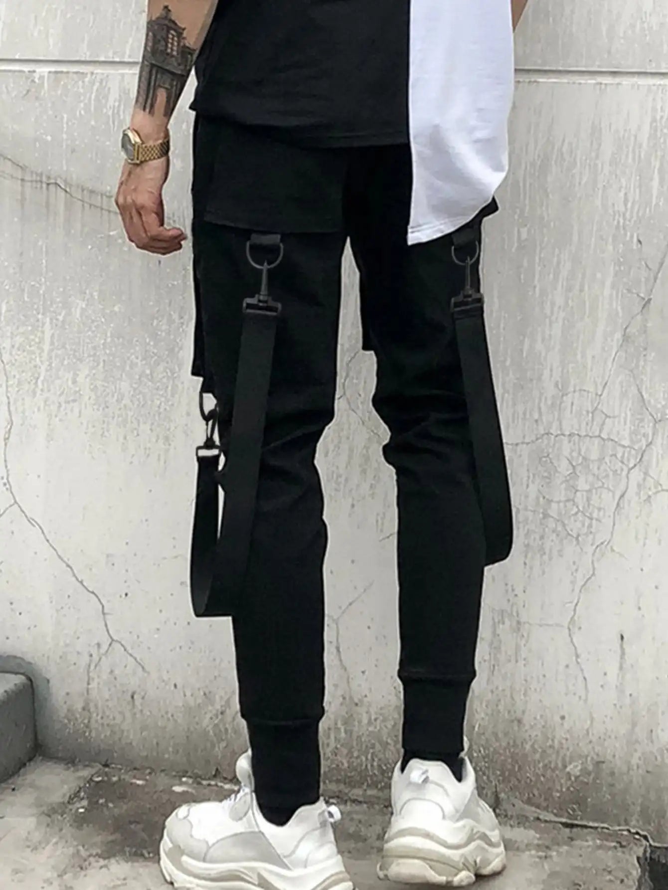 Men's Drawstring Trendy Flap Pockets Cargo Pants