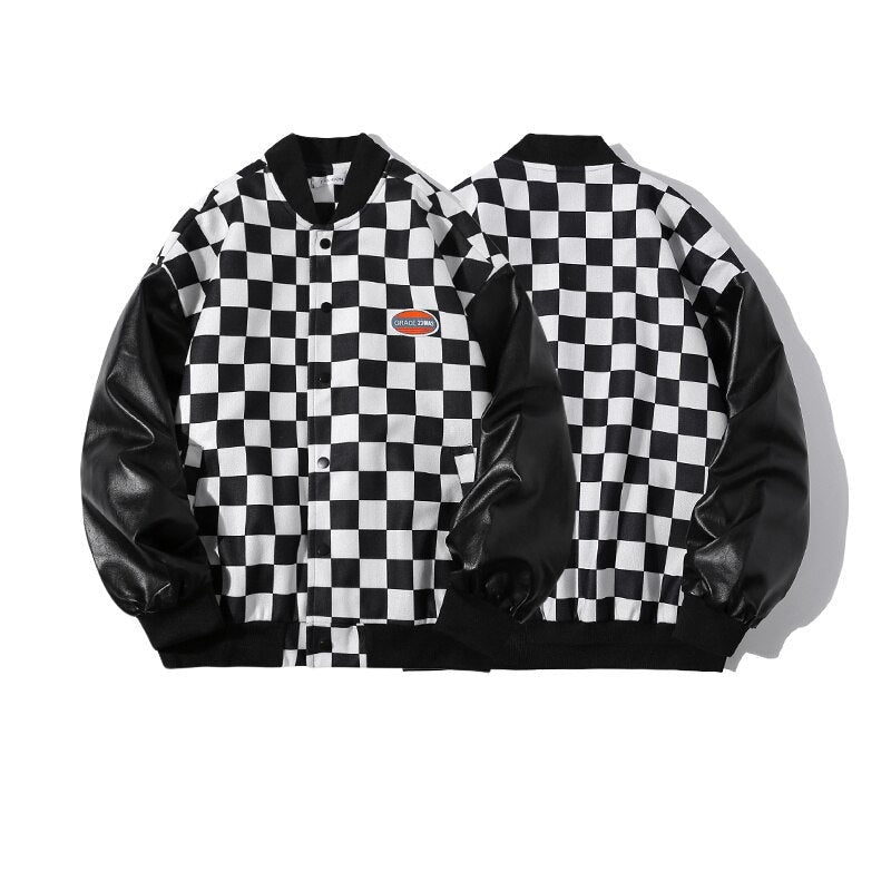 American checkerboard stitching Baseball Jacket, men's fashion brand loose BF versatile casual jacket jaket men mens clothing