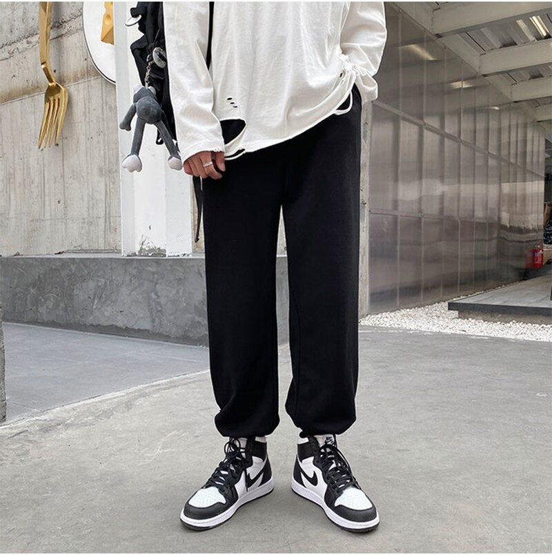 New Plaid Casual Sweatpants Men Spring Autumn High Waist Elastic Loose Trousers Men Korean Drawstring Wide Leg Pants