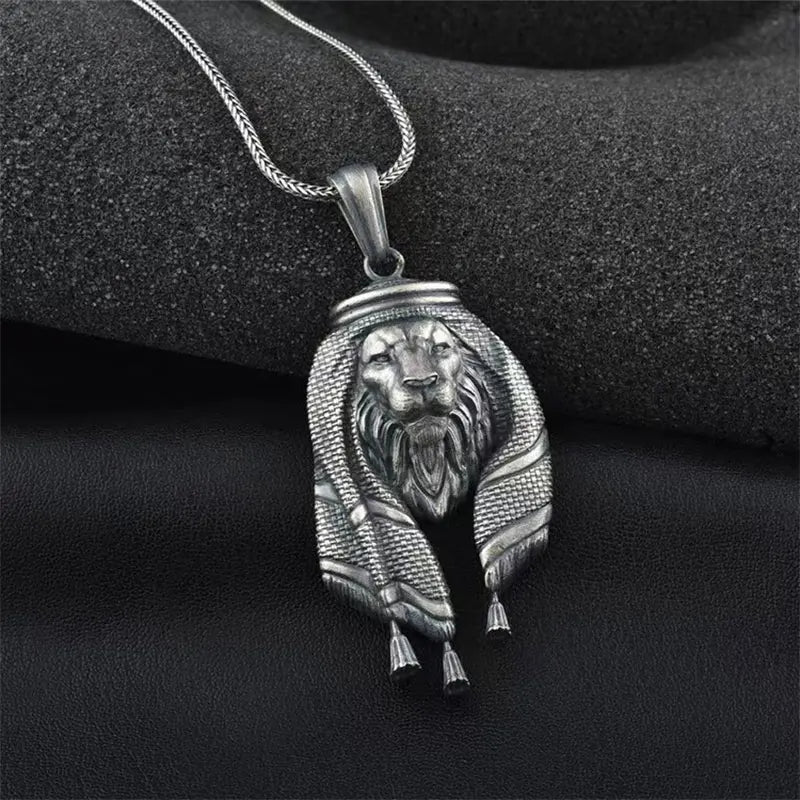 Men's Lion Necklace, Arabian Lion Head Pendant Necklace with 25.5"Chain, Hip Hop Lion Tag Necklace, Lion Jewelry Gift Men’s Gift