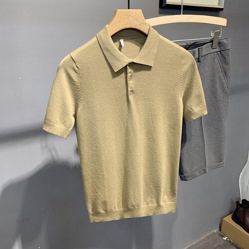 Summer New Polo Shirt Men Fashion Streetwear Knitted Polo Homme Breathable Casual Slim Fit Short Sleeve Polo Hombre Y25