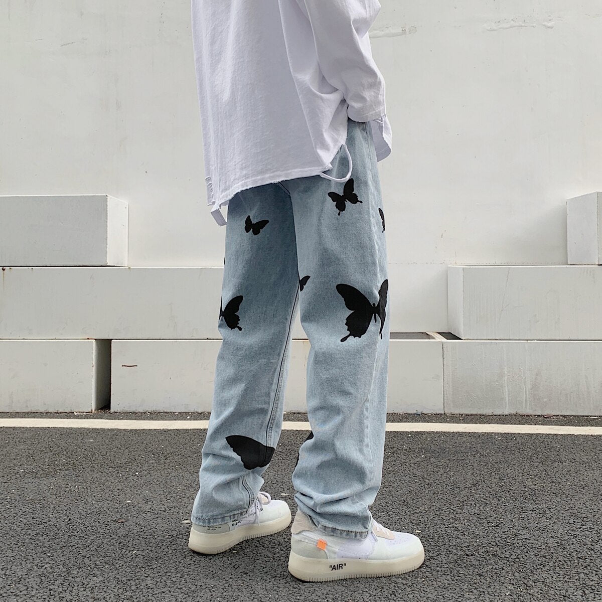 Autumn Butterfly Print Jean Pants Men Baggy Casual Jeans Denim Pants Fashion Streetwear Straight Trousers Couple Clothing