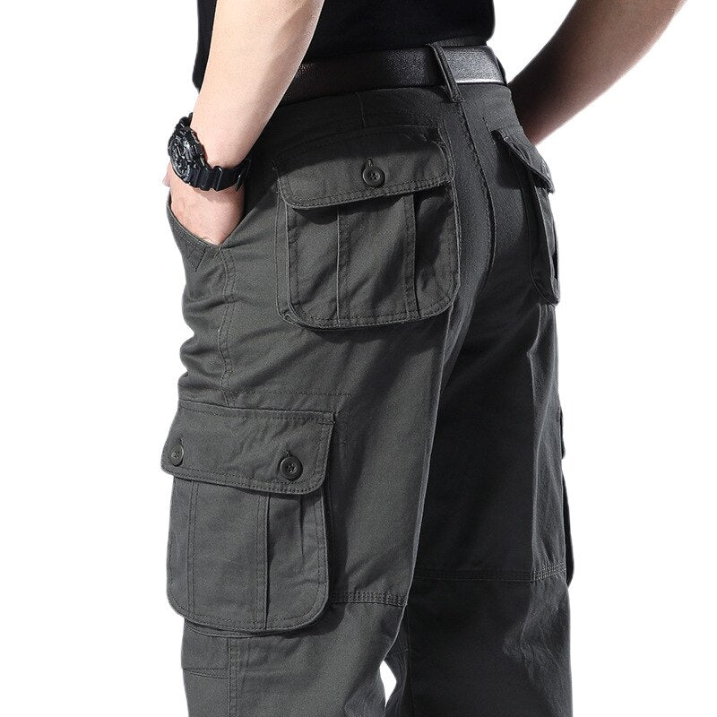 Men's Overalls Cargo Pants Casual Cotton Multi Pocket Baggy Military Army Work Pants Streetwear Straight Slacks Long Trousers