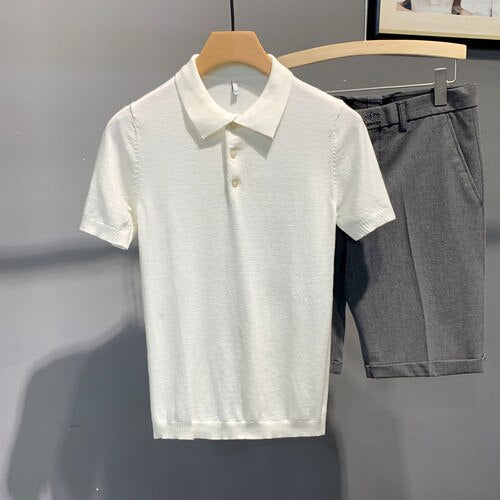 Summer New Polo Shirt Men Fashion Streetwear Knitted Polo Homme Breathable Casual Slim Fit Short Sleeve Polo Hombre Y25