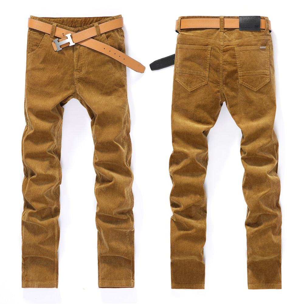 2023 New Autumn Men's Thick Corduroy Stretch Casual Pants Classic Style Khaki Slim Trousers Male Brand Clothes