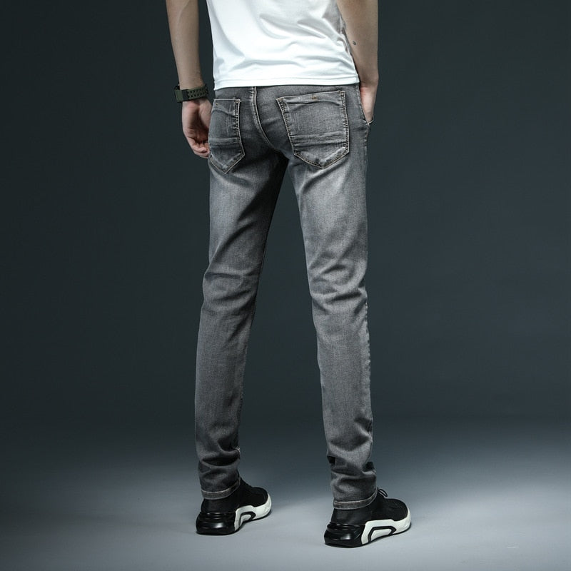 New Men's Skinny White Jeans Fashion Casual Elastic Cotton Slim Denim Pants Male Brand Clothing Black Gray Khaki