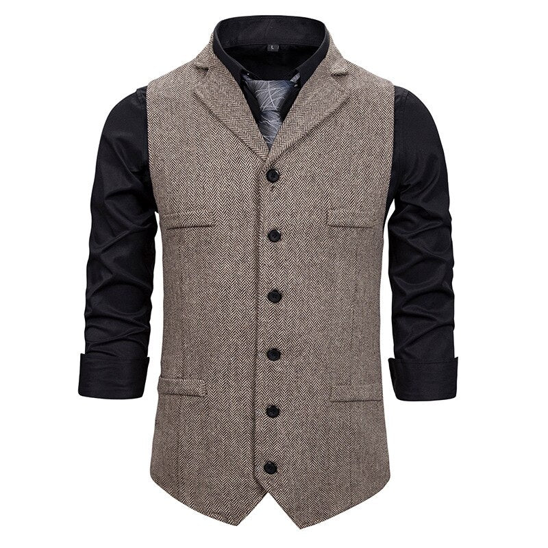 Autumn Business Vest Men's Clothing Male Lapel Casual Men Suit Vest With Pockets Vest Outerwear Chaleco Hombre