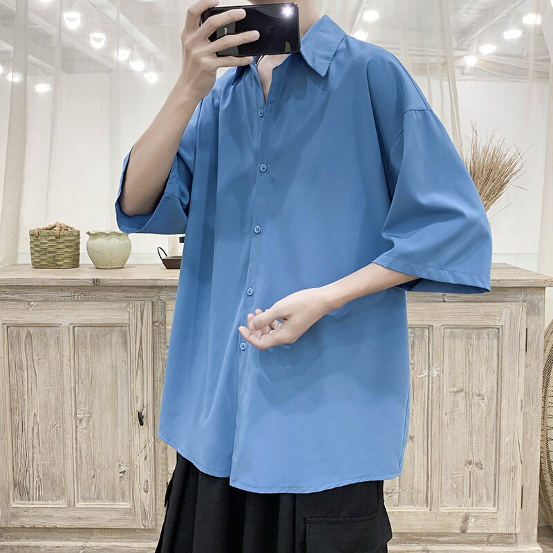 Summer Solid Shirts For Men Clothing Korean Style Men Streetwear Shirt Short Sleeve Harajuku Mens Shirts Korean Clothes