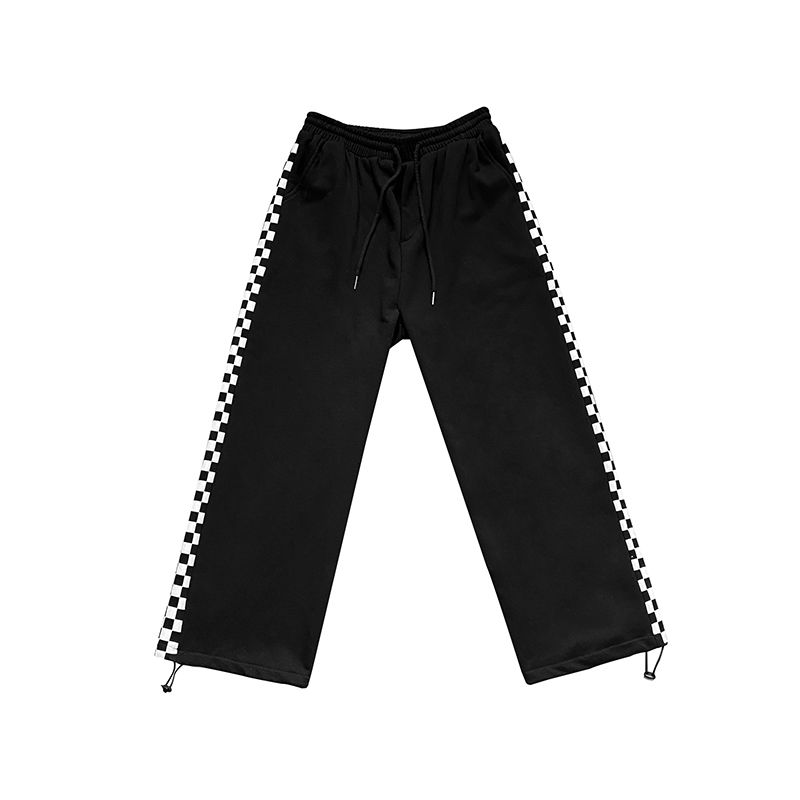 New Plaid Casual Sweatpants Men Spring Autumn High Waist Elastic Loose Trousers Men Korean Drawstring Wide Leg Pants