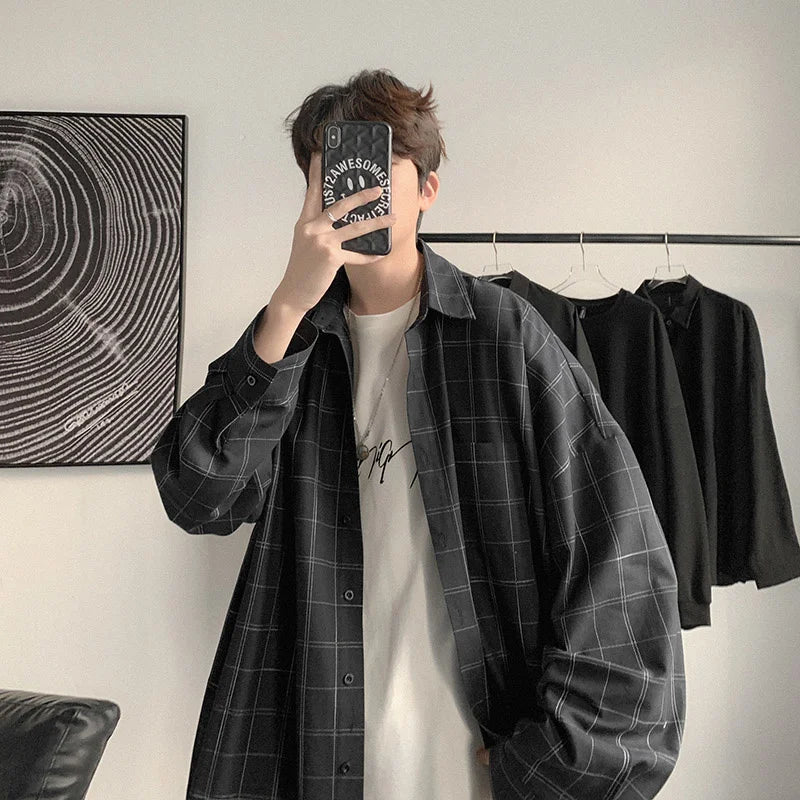 Plaid Shirt Men's Fashion Brand Ins Casual Versatile Shirt Korean Fashion Coat Handsome Clothes