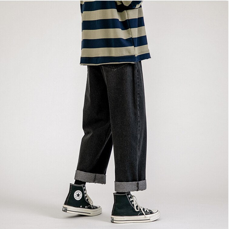 Korean Fashion Men Wide Leg Jeans spring New Streetwear Straight Baggy Denim Pants Male Brand Trousers