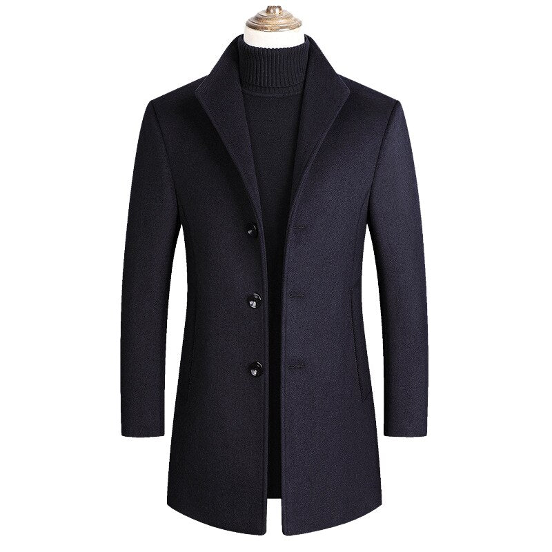 New Men Wool Blends Coats Autumn Winter Solid Men's Wool Jacket Smart Casual Male Turn Down Collar Coats Brand Clothing 2023